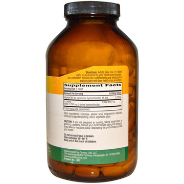 Country Life, L-Lysine, 1,000 mg, 250 Tablets