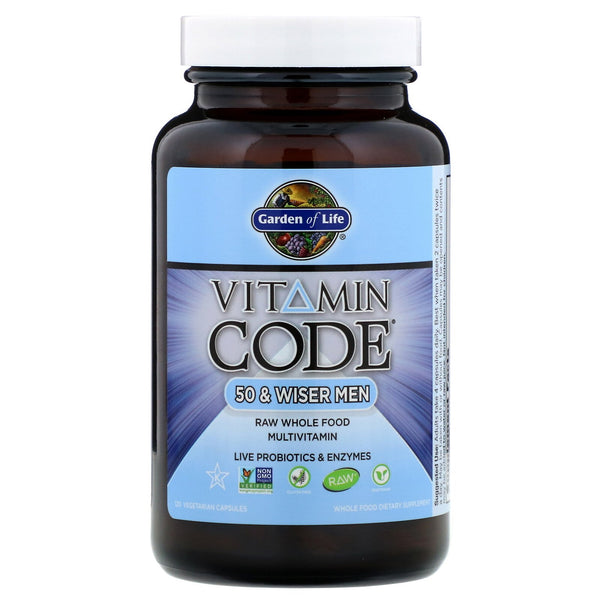 Garden of Life, Vitamin Code, 50 & Wiser Men, 120 Vegetarian Capsules - The Supplement Shop