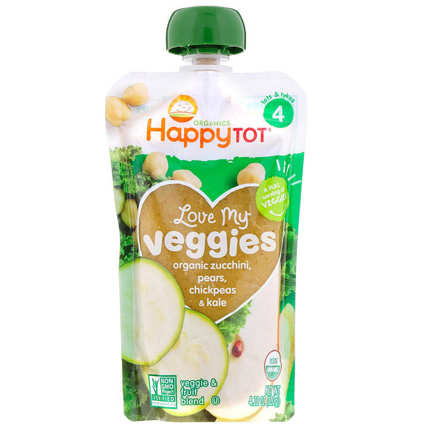 Happy Family Organics, Organics Happy Tot, Love My Veggies, Organic Zucchini, Pears, Chickpeas & Kale, 4.22 oz (120 g) - The Supplement Shop