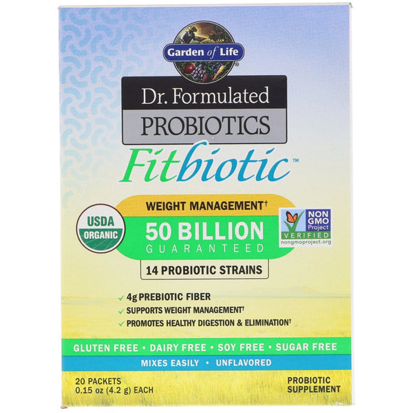 Garden of Life, Organic, Dr. Formulated Probiotics Fitbiotic, Unflavored, 20 Packets, 0.15 oz (4.2 g) Each - The Supplement Shop