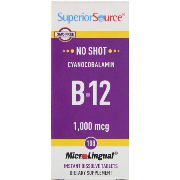 Superior Source, Cyanocobalamin B12, 1,000 mcg, 100 Tablets - The Supplement Shop