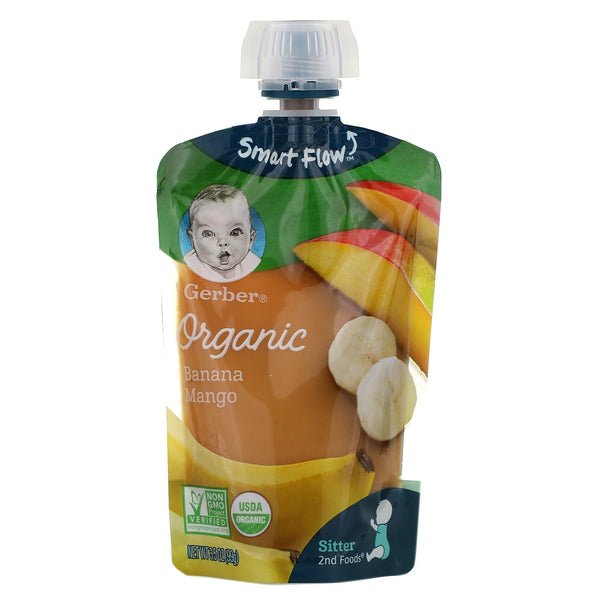 Gerber, Smart Flow, Organic, Banana, Mango, 3.5 oz (99 g) - The Supplement Shop