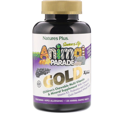 Nature's Plus, Source of Life, Animal Parade Gold, Children's Chewable Multi-Vitamin & Mineral Supplement, Natural Grape Flavor, 120 Animal-Shaped Tablets
