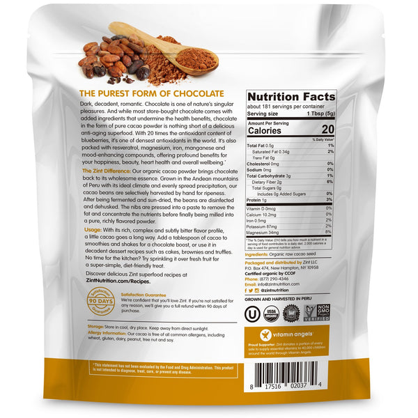 Zint, Raw Organic Cacao Powder, 32 oz (907 g) - The Supplement Shop