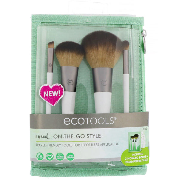 EcoTools, On The Go Style Brush Set, 4 Piece Set & Dual Pocket Case - The Supplement Shop