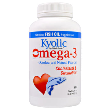 Kyolic, Omega-3, Aged Garlic Extract, Cholesterol & Circulation , 90 Omega-3 Softgels