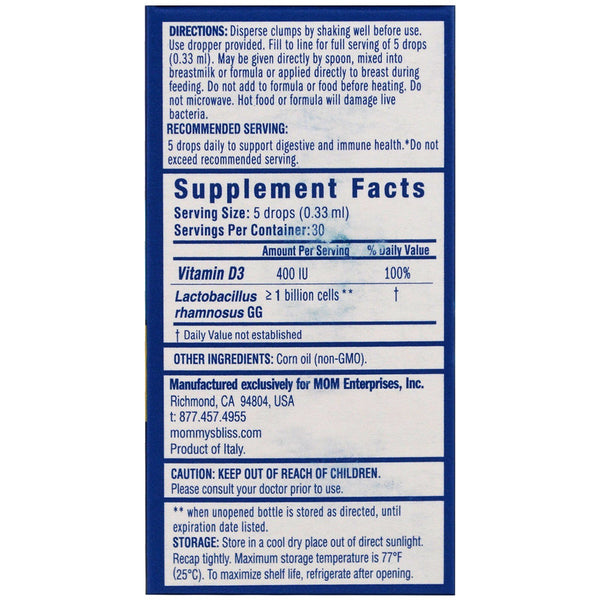 Mommy's Bliss, Probiotic Drops + Vitamin D, .34 fl oz (10 ml) - The Supplement Shop