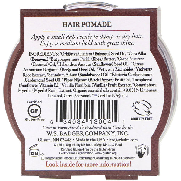 Badger Company, Organic, Hair Pomade, Navigator Class, 2 oz (56 g) - The Supplement Shop