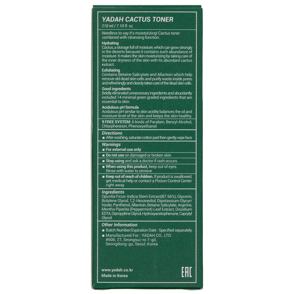 Yadah, Cactus Toner, 7.10 fl oz (210 ml) - The Supplement Shop