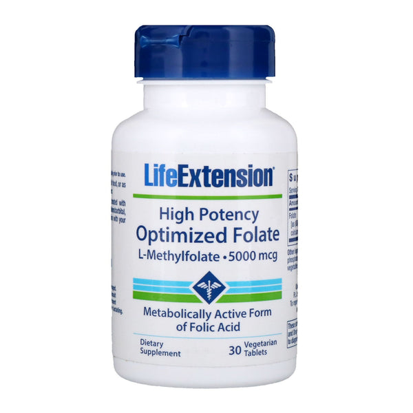 Life Extension, High Potency Optimized Folate, 5,000 mcg, 30 Vegetarian Tablets - The Supplement Shop