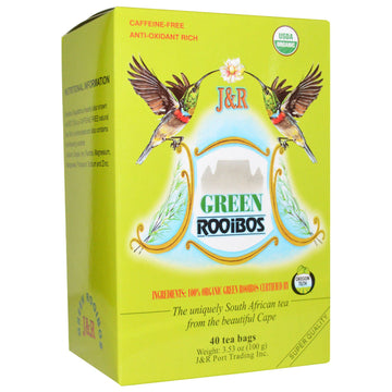 J&R Port Trading Co., Organic Green Rooibos, Caffeine-Free, 40 Tea Bags, 3.53 oz (100 g)