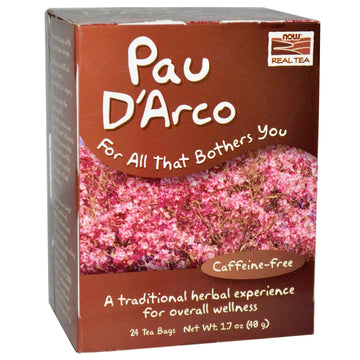 Now Foods, Real Tea, Pau D'Arco, Caffeine-Free, 24 Tea Bags, 1.7 oz (48 g)