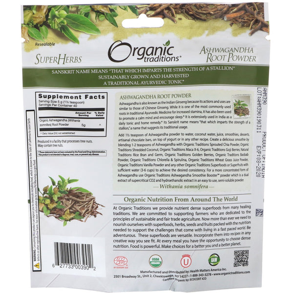 Organic Traditions, Ashwagandha Root Powder, 7 oz (200 g) - The Supplement Shop