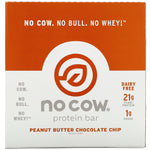 No Cow, Protein Bar, Peanut Butter Chocolate Chip, 12 Bars, 2.12 oz (60 g) Each - The Supplement Shop