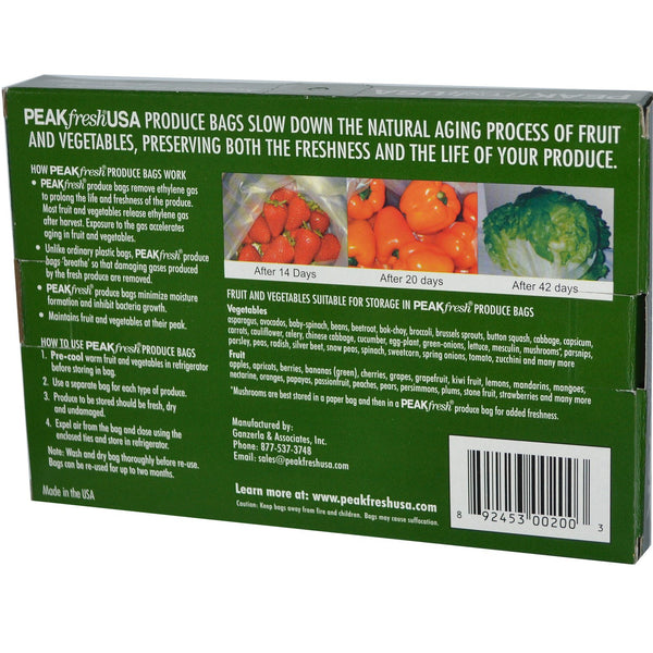 PEAKfresh USA, Produce Bags, Reusable, 10 - 12" x 16" Bags, with Twist Ties - The Supplement Shop