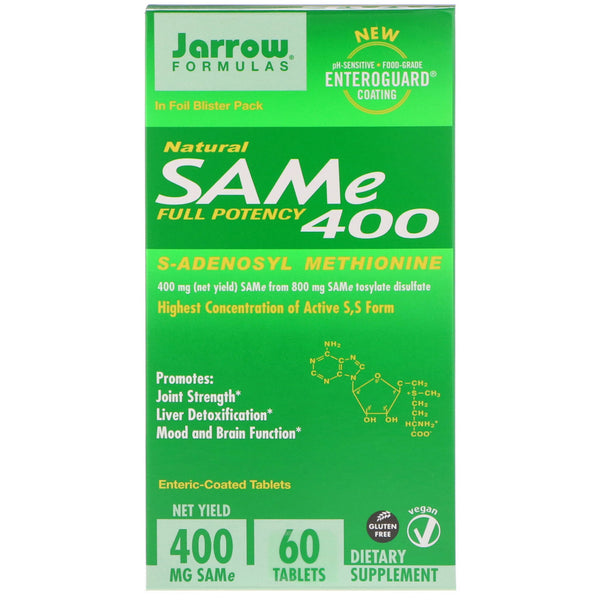 Jarrow Formulas, Natural SAM-e (S-Adenosyl-L-Methionine) 400, 400mg, 60 Enteric-Coated Tablets - The Supplement Shop