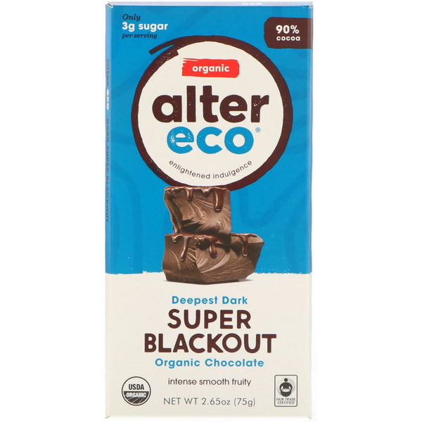 Alter Eco, Organic Chocolate Bar, Deepest Dark Super Blackout, 90% Cocoa, 2.65 oz (75 g) - The Supplement Shop