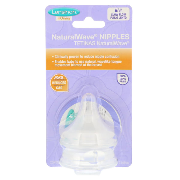 Lansinoh, NaturalWave Nipples, Slow Flow, 2 Slow-Flow Nipples - The Supplement Shop
