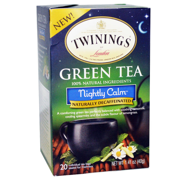 Twinings, Green Tea, Nightly Calm, Naturally Decaffeinated, 20 Tea Bags, 1.41 oz (40 g) - The Supplement Shop
