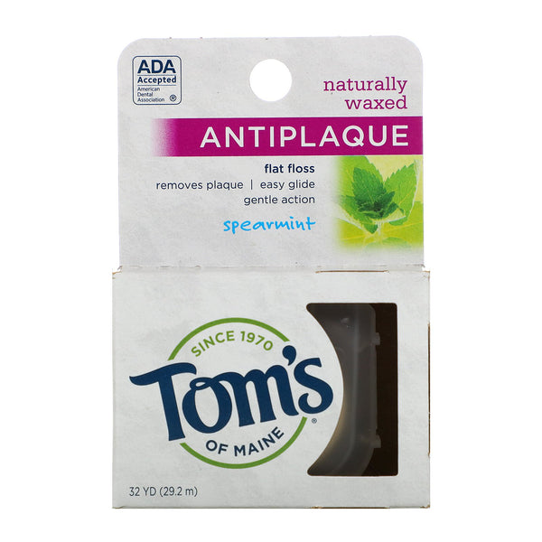 Tom's of Maine, Naturally Waxed Antiplaque Flat Floss, Spearmint, 29.2 m (32 yd) - The Supplement Shop
