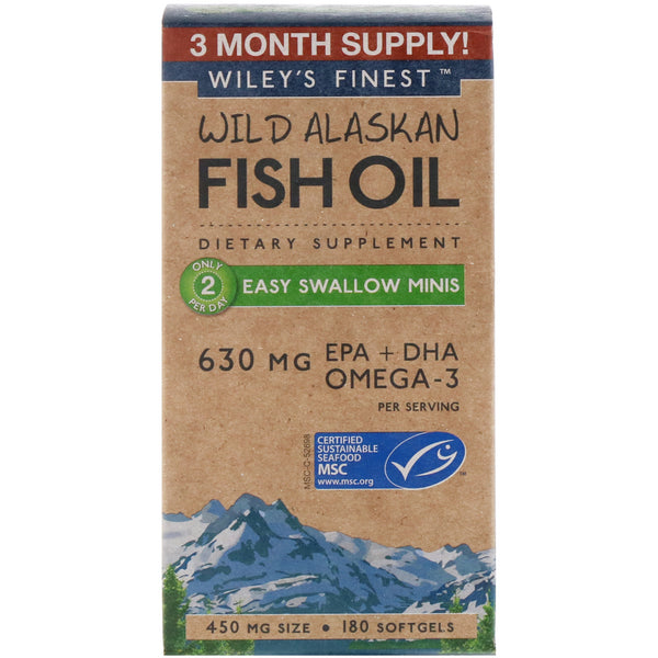 Wiley's Finest, Wild Alaskan Fish Oil, Easy Swallow Minis, 450 mg, 180 Softgels - The Supplement Shop