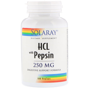 Solaray, HCL with Pepsin, 250 mg, 180 VegCaps