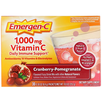 Emergen-C, Vitamin C, Cranberry-Pomegranate, 1,000 mg, 30 Packets, 0.30 oz (8.4 g) Each