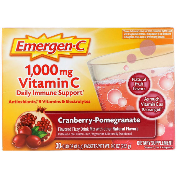 Emergen-C, Vitamin C, Cranberry-Pomegranate, 1,000 mg, 30 Packets, 0.30 oz (8.4 g) Each