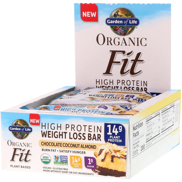 Garden of Life, Organic Fit, High Protein Weight Loss Bar, Chocolate Coconut Almond, 12 Bars, 1.9 oz (55 g) Each - The Supplement Shop