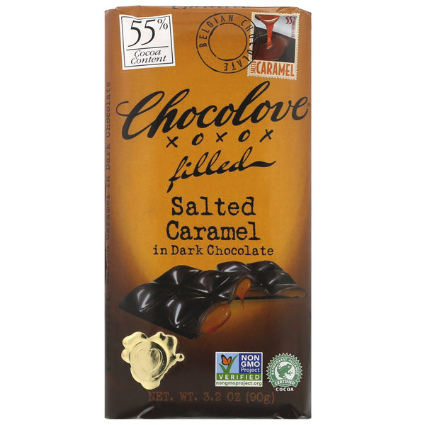 Chocolove, Chocolate Filled Salted Caramel in Dark Chocolate, 55% Cocoa, 3.2 oz (90 g) - The Supplement Shop