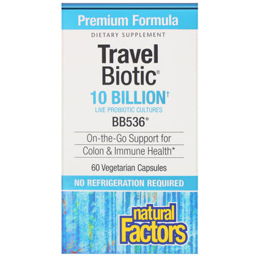 Natural Factors, Travel Biotic, BB536, 10 Billion Active Cells, 60 Vegetarian Capsules