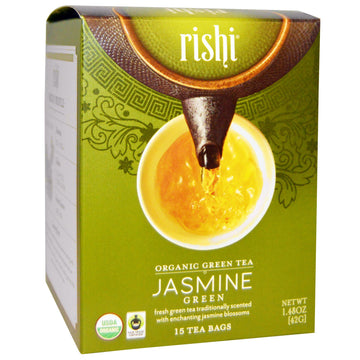 Rishi Tea, Organic Green Tea, Jasmine Green, 15 Tea Bags, 1.48 oz (42 g) Each