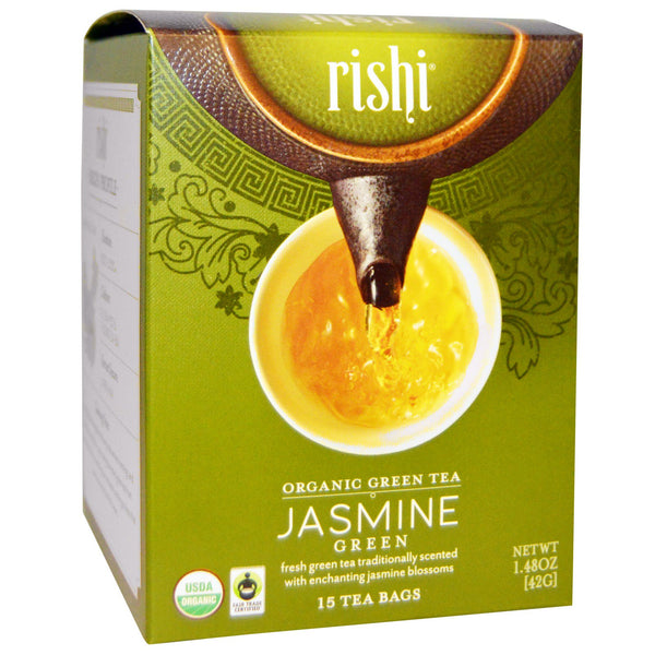 Rishi Tea, Organic Green Tea, Jasmine Green, 15 Tea Bags, 1.48 oz (42 g) Each - The Supplement Shop