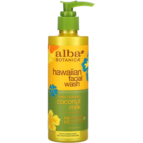 Alba Botanica, Hawaiian Facial Wash, Deep Cleansing Coconut Milk, 8 fl oz (237 ml) - The Supplement Shop