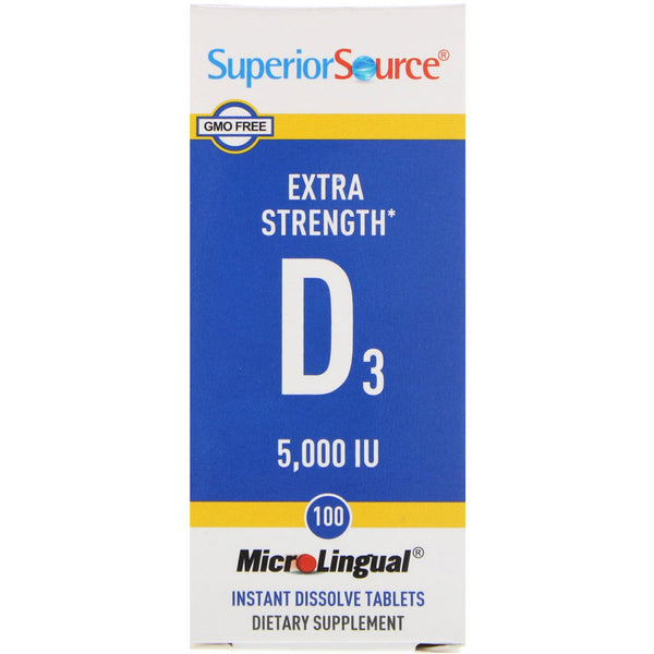 Superior Source, Extra Strength Vitamin D3, 5,000 IU, 100 MicroLingual Instant Dissolve Tablets - The Supplement Shop