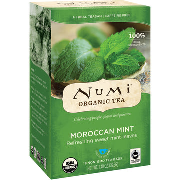 Numi Tea, Organic Tea, Herbal Teasan, Moroccan Mint, Caffeine Free, 18 Tea Bags, 1.40 oz (39.6 g)