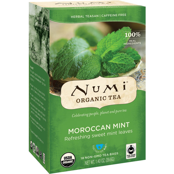 Numi Tea, Organic Tea, Herbal Teasan, Moroccan Mint, Caffeine Free, 18 Tea Bags, 1.40 oz (39.6 g) - The Supplement Shop