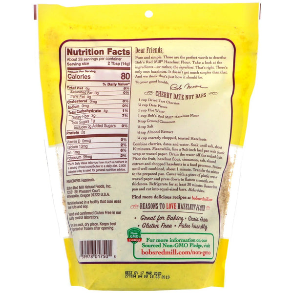 Bob's Red Mill, Finely Ground Hazelnut Flour, Gluten Free, 14 oz (396 g) - The Supplement Shop