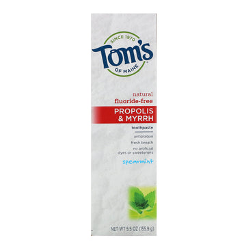 Tom's of Maine, Natural Antiplaue, Propolis & Myrrh Toothpaste, Fluoride-Free, Spearmint, 5.5 oz (155.9 g)