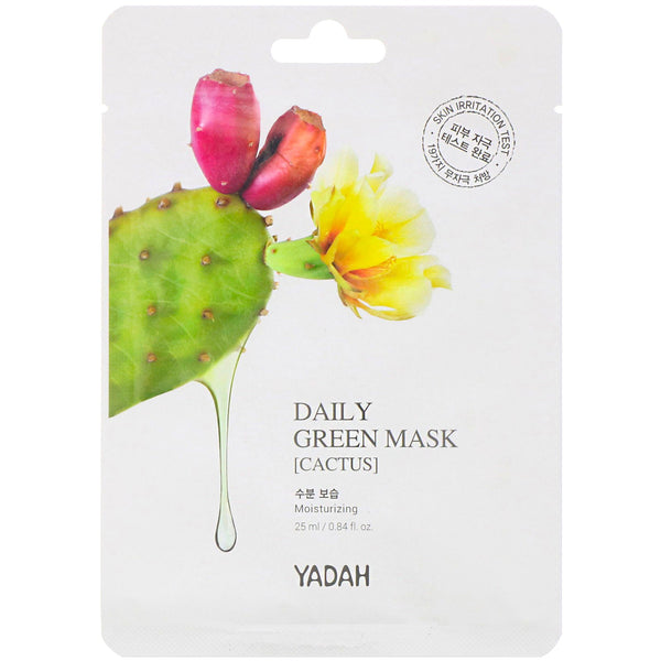 Yadah, Daily Green Mask, Cactus, 1 Sheet, 0.84 fl oz (25 ml) - The Supplement Shop