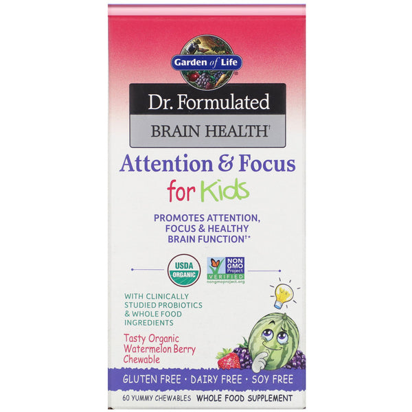 Garden of Life, Dr. Formulated Brain Health, Attention & Focus for Kids, Watermelon Berry, 60 Yummy Chewables - The Supplement Shop
