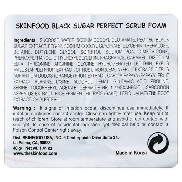 Skinfood, Black Sugar Perfect Scrub Foam, 1.41 oz (40 g) - The Supplement Shop