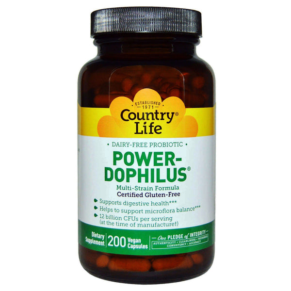 Country Life, Dairy-Free Probiotic, Power-Dophilus, 200 Vegan Capsules - The Supplement Shop