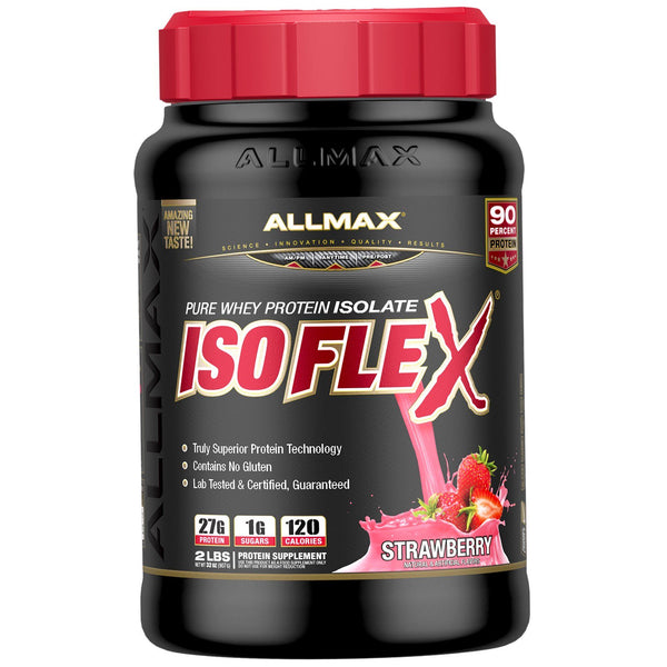 ALLMAX Nutrition, Isoflex, Pure Whey Protein Isolate (WPI Ion-Charged Particle Filtration), Strawberry, 2 lbs. (907 g) - The Supplement Shop