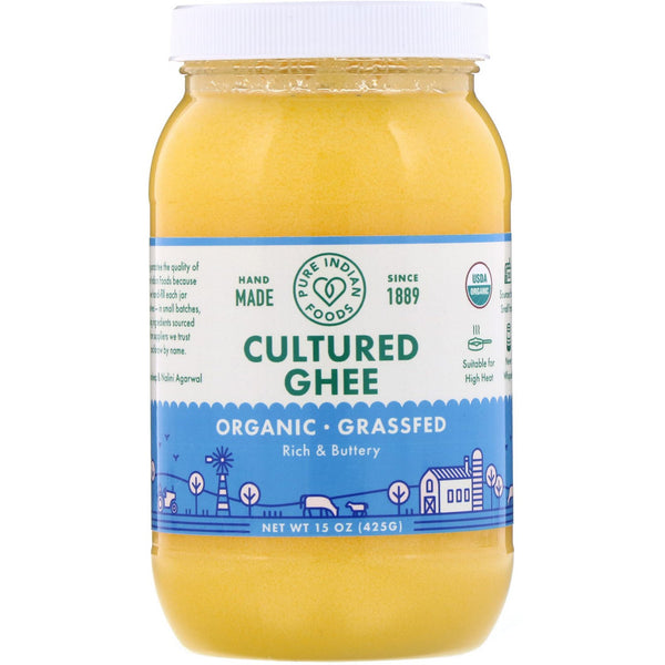 Pure Indian Foods, Grass-Fed & Organic Cultured Ghee, 15 oz (425 g) - The Supplement Shop