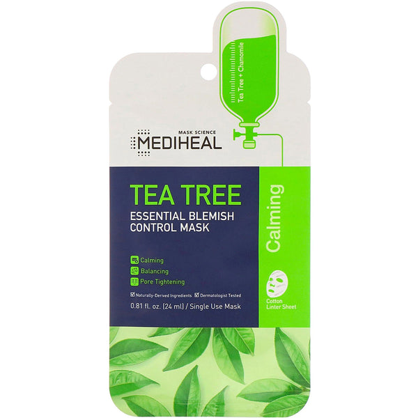 Mediheal, Tea Tree, Essential Blemish Control Mask, 1 Sheet, 0.81 fl oz (24 ml) - The Supplement Shop