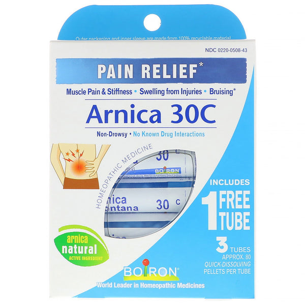 Boiron, Single Remedies, Arnica 30C, Pain Relief, 3 Tubes, 80 Pellets Each - The Supplement Shop