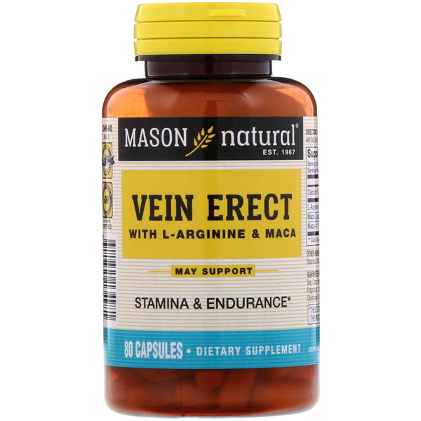 Mason Natural, Vein Erect with L-Arginine and Maca, 80 Capsules - The Supplement Shop