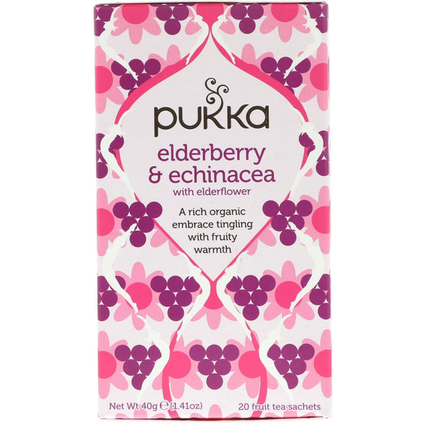 Pukka Herbs, Elderberry & Echinacea, 20 Fruit Tea Sachets, 1.41 oz (40 g) - The Supplement Shop