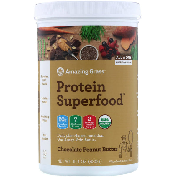 Amazing Grass, Protein Superfood, Chocolate Peanut Butter, 15.1 oz (430 g) - The Supplement Shop